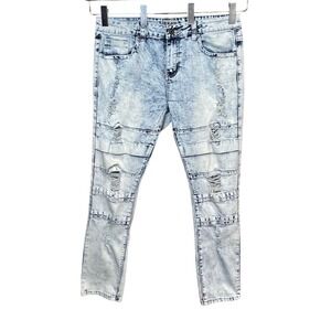 CJ BLACK Skinny Flex Distressed Acid Wash Denim Moto Jeans Mens Size 34x30